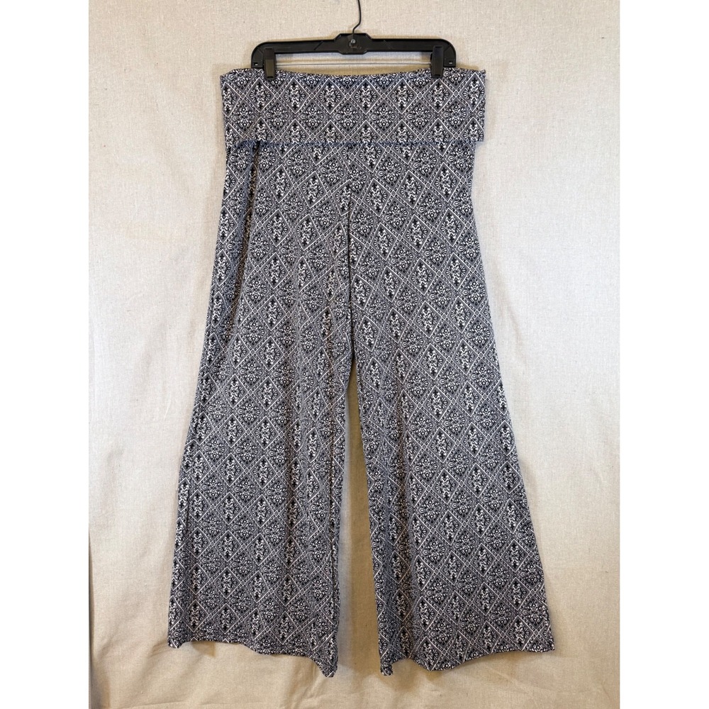 Stevie Lindsay Black White Geometric Print Wide Leg Palazzo Pants Plus Size 1X